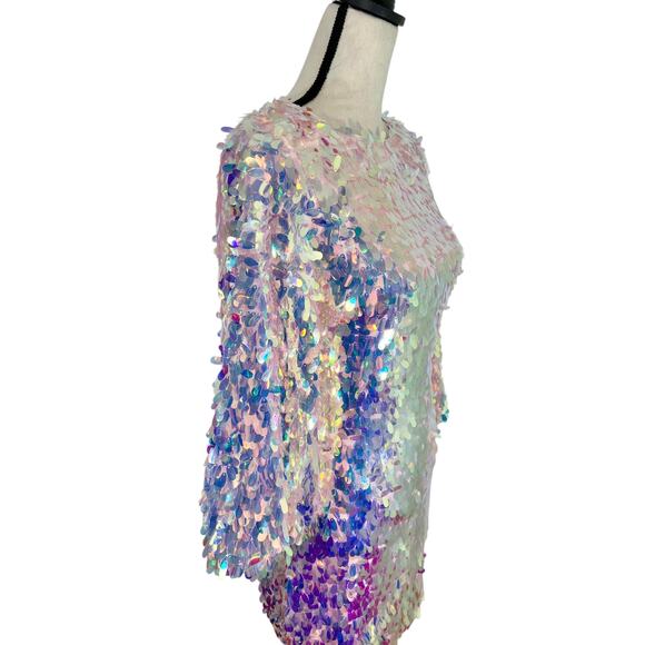 ONE33 Social NWT Pink Iridescent Sequin Balloon Sleeve Party Mini Dress | Size 2 - Picture 4 of 16